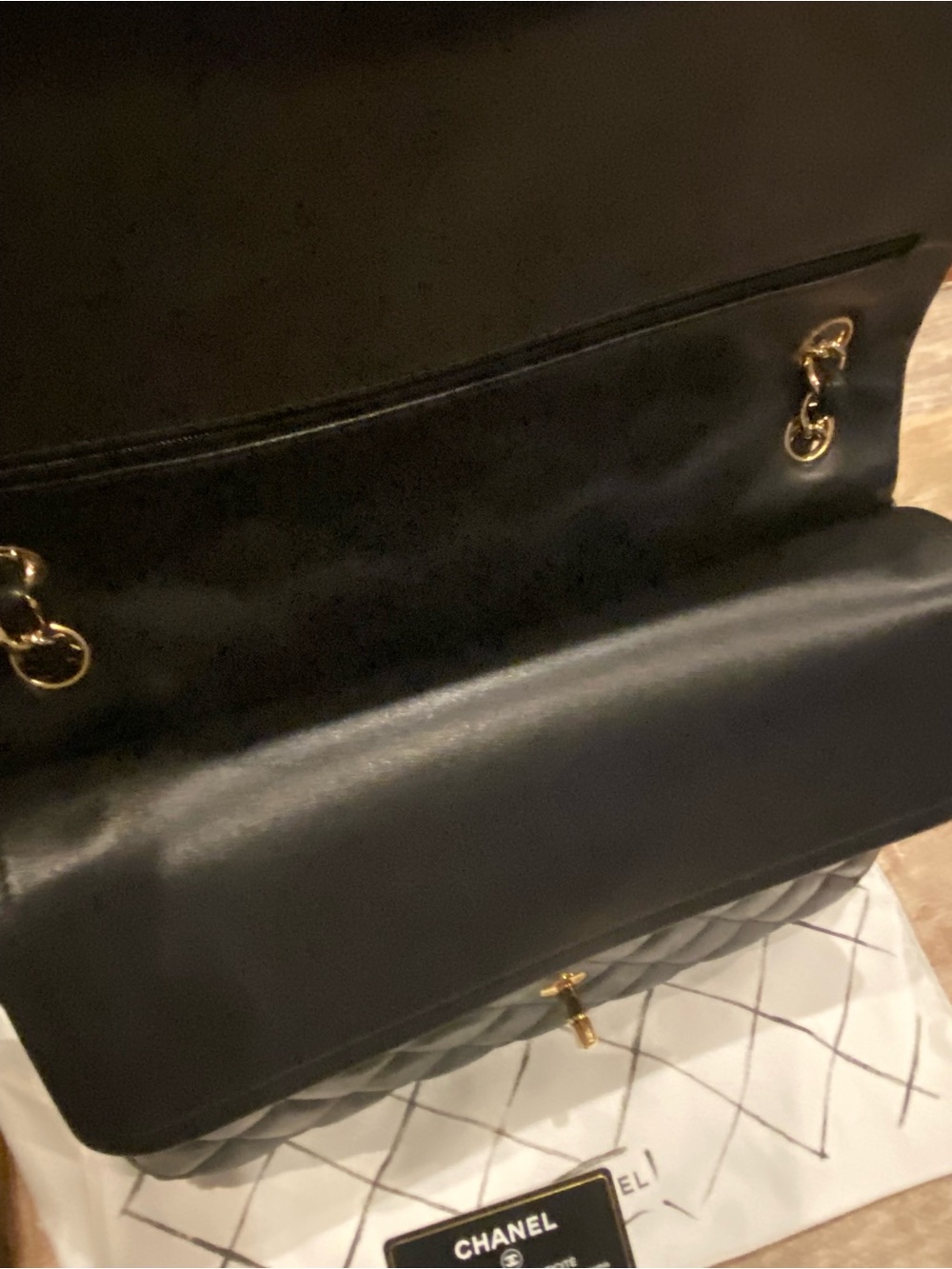 $12600 CHANEL Black Quilted double flap Shoulder Bag with Gold Chain and CC Lock - Picture 6 of 16